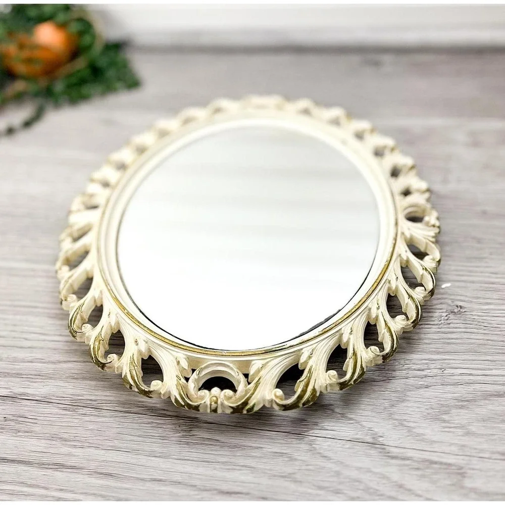 Ornate‎ Gold & White Mirror: Vintage Easel Tabletop Display